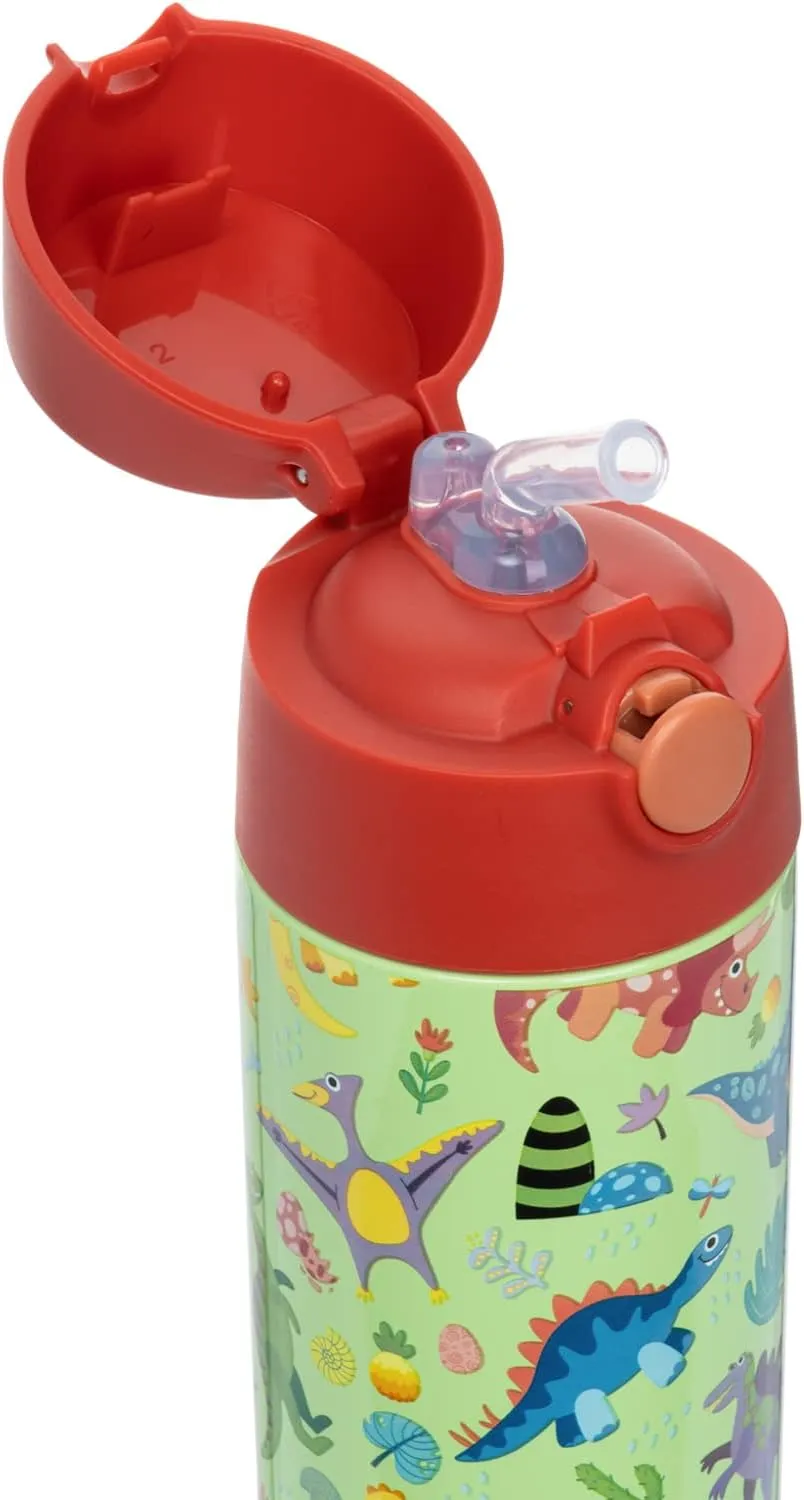 Snug Kids Water Bottle - insulated stainless steel thermos with straw (Girls/Boys) - Dinosaurs, 12oz