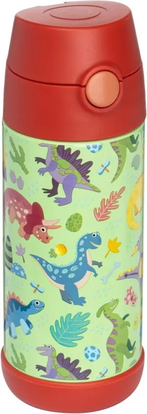 Snug Kids Water Bottle - insulated stainless steel thermos with straw (Girls/Boys) - Dinosaurs, 12oz