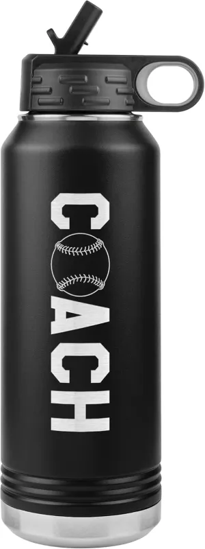 Softball Coach Water Bottle - 32oz Insulated Engraved Stainless Steel Flip Top with Straw Softball Coach Gift Black