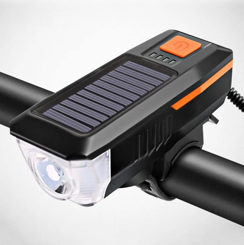 Solar Bicycle Light USB Rechargeable Power Display MTB Mountain Road Bike Front Lamp with Horn Flashlight Bicycle Light