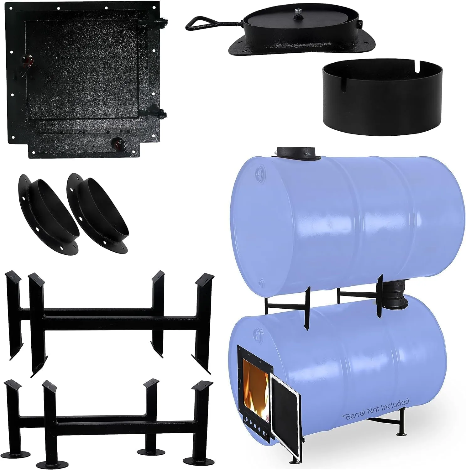 Sonret- Barrel Wood Stove Kit with Double Barrel Stoves Kit – Perfect for for 55 Gallon Drum - Wood Burning Stove - Fire Camp Stove kit for Heating & Cooking