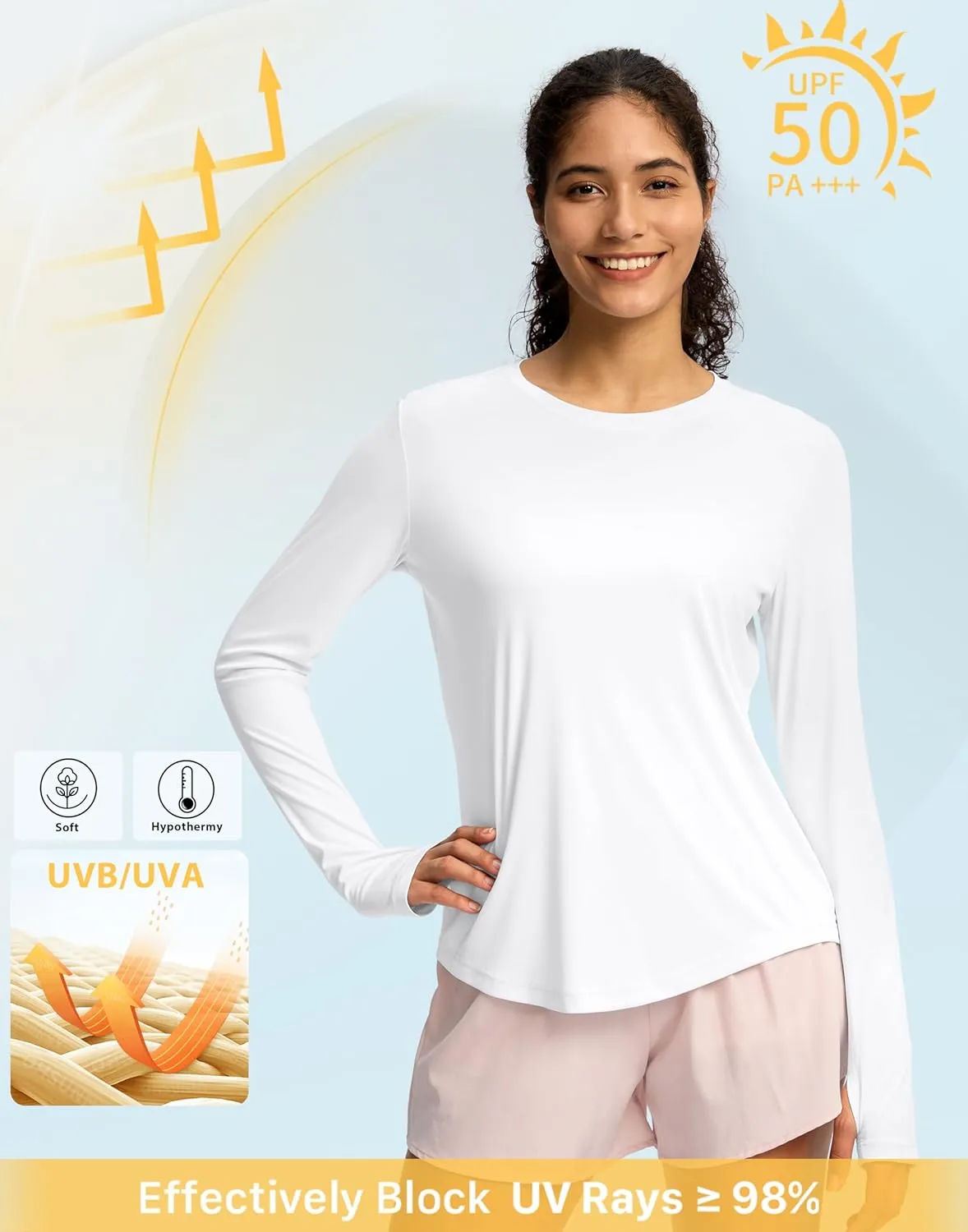 Soothfeel Lightweight Long Sleeve Workout Tops for Women Gym Running Athletic UPF 50  Sun Shirts Tees Moisture Wicking