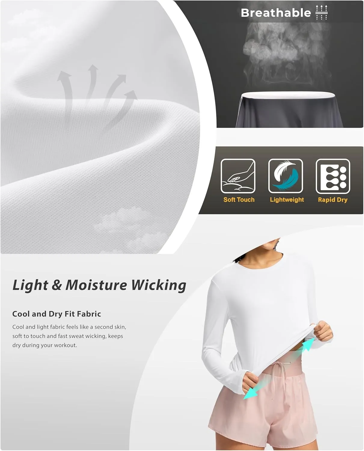 Soothfeel Lightweight Long Sleeve Workout Tops for Women Gym Running Athletic UPF 50  Sun Shirts Tees Moisture Wicking