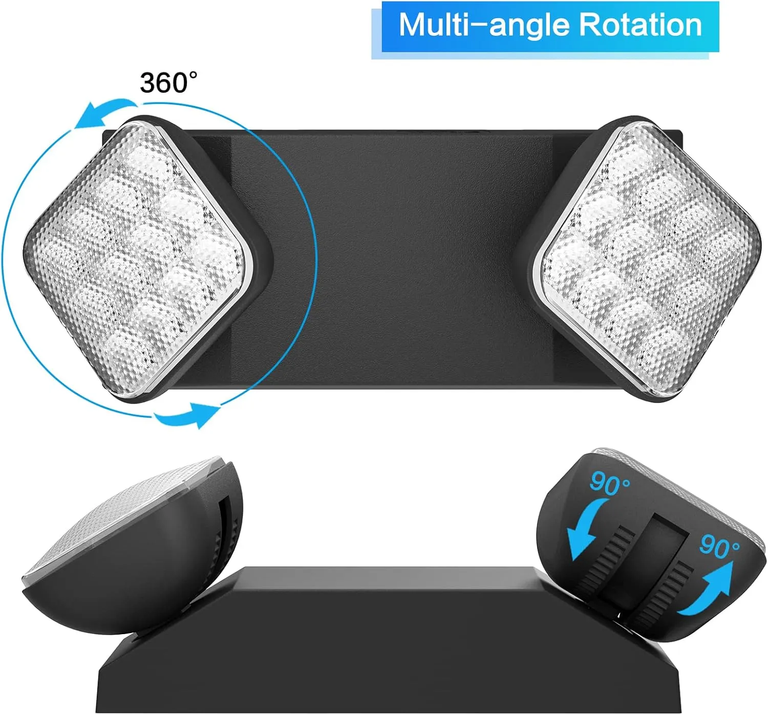 SPECTSUN 1 Pack Black Led Exit Sign with Emergency Lights &Battery Backup -Adjustable Hardwired 2 LED Head-UL Certified-120-277VAC/Commercial Emergency Lights Fixtures for Home/Business.
