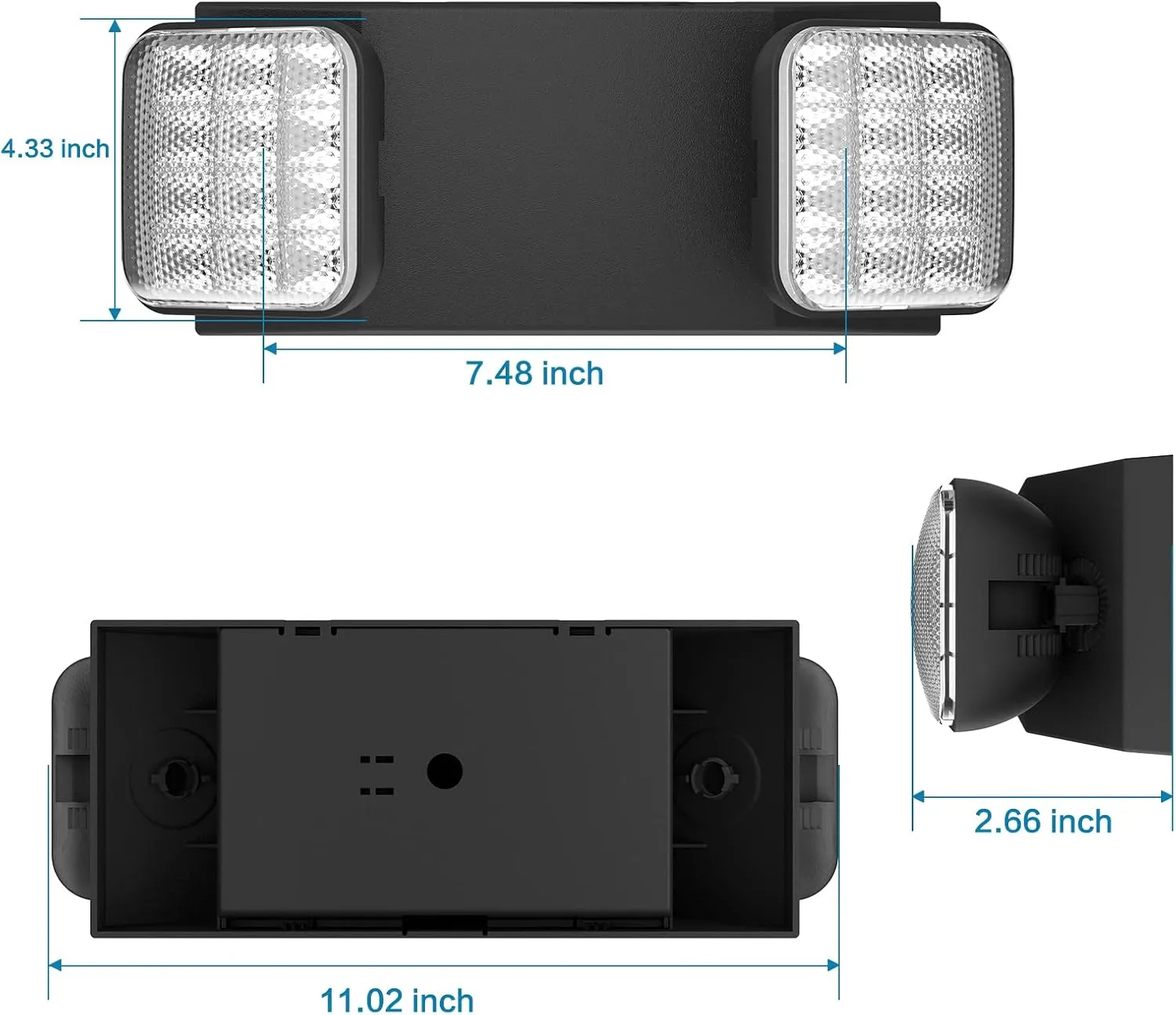 SPECTSUN 1 Pack Black Led Exit Sign with Emergency Lights &Battery Backup -Adjustable Hardwired 2 LED Head-UL Certified-120-277VAC/Commercial Emergency Lights Fixtures for Home/Business.
