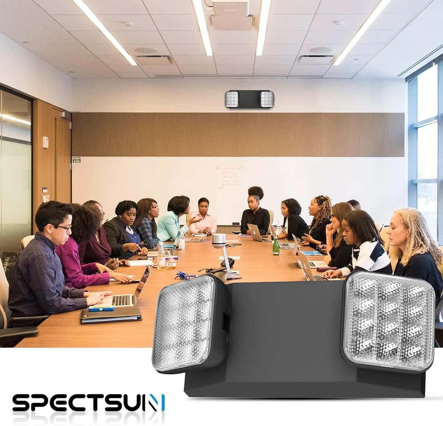SPECTSUN 1 Pack Black Led Exit Sign with Emergency Lights &Battery Backup -Adjustable Hardwired 2 LED Head-UL Certified-120-277VAC/Commercial Emergency Lights Fixtures for Home/Business.