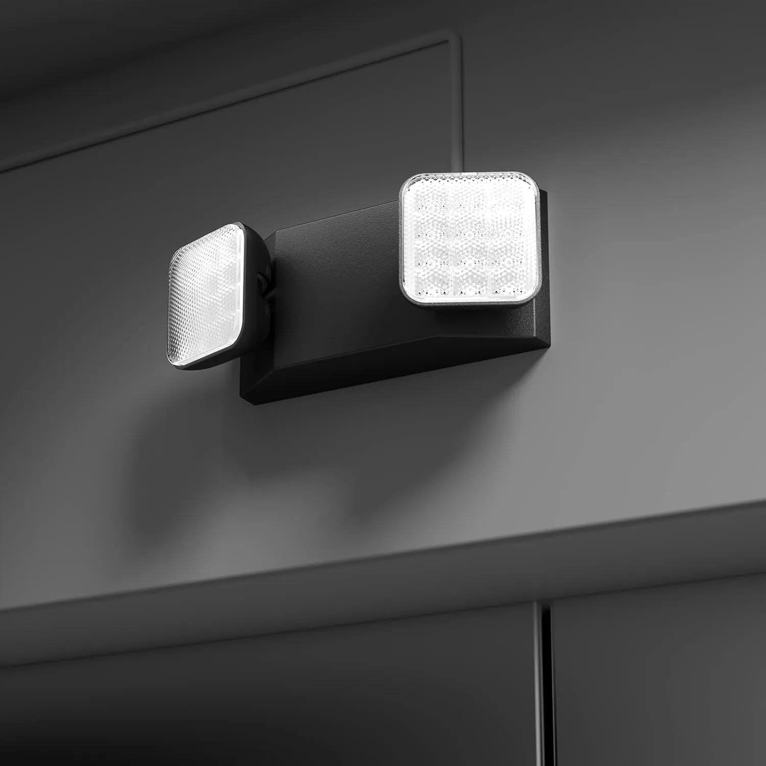 SPECTSUN 1 Pack Black Led Exit Sign with Emergency Lights &Battery Backup -Adjustable Hardwired 2 LED Head-UL Certified-120-277VAC/Commercial Emergency Lights Fixtures for Home/Business.