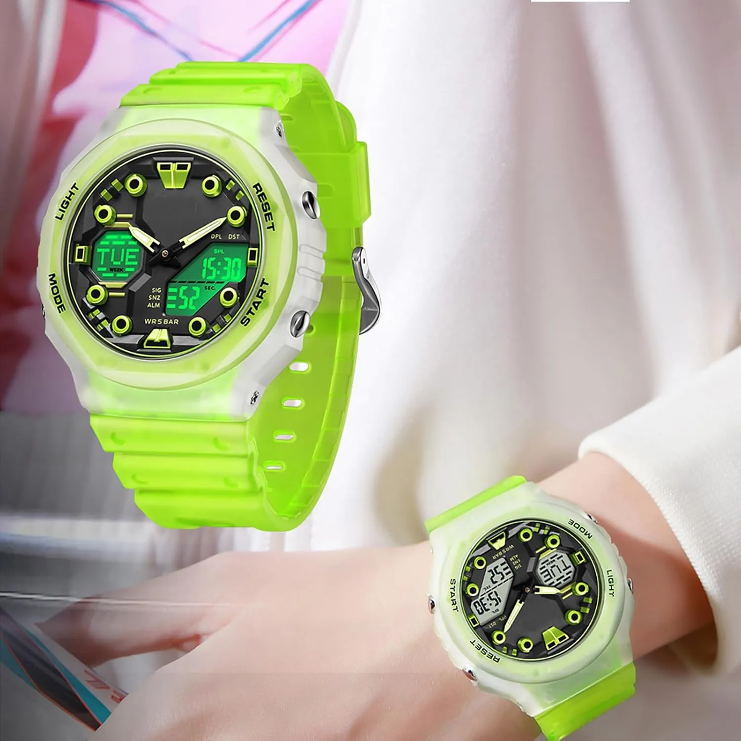 Sport Watches for Men Women, Relojes para Hombres Digital Analog 5ATM Waterproof Watch with Countdown Alarm 12/24H World Time Stopwatch