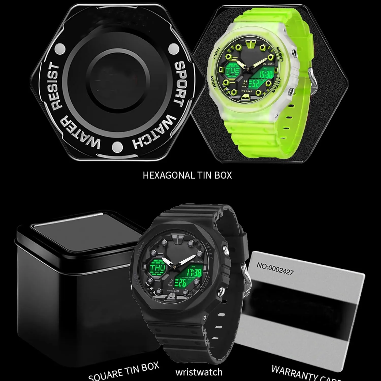 Sport Watches for Men Women, Relojes para Hombres Digital Analog 5ATM Waterproof Watch with Countdown Alarm 12/24H World Time Stopwatch