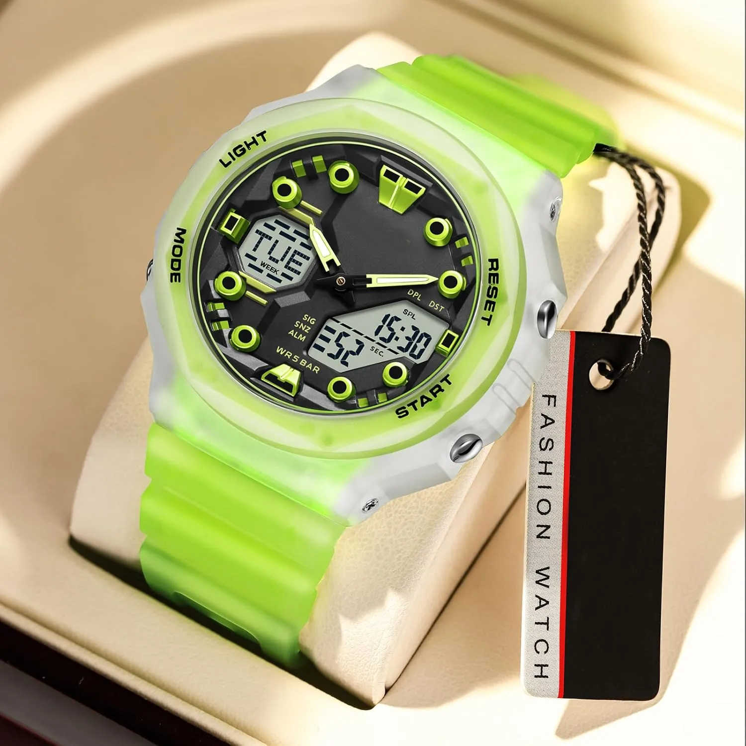 Sport Watches for Men Women, Relojes para Hombres Digital Analog 5ATM Waterproof Watch with Countdown Alarm 12/24H World Time Stopwatch