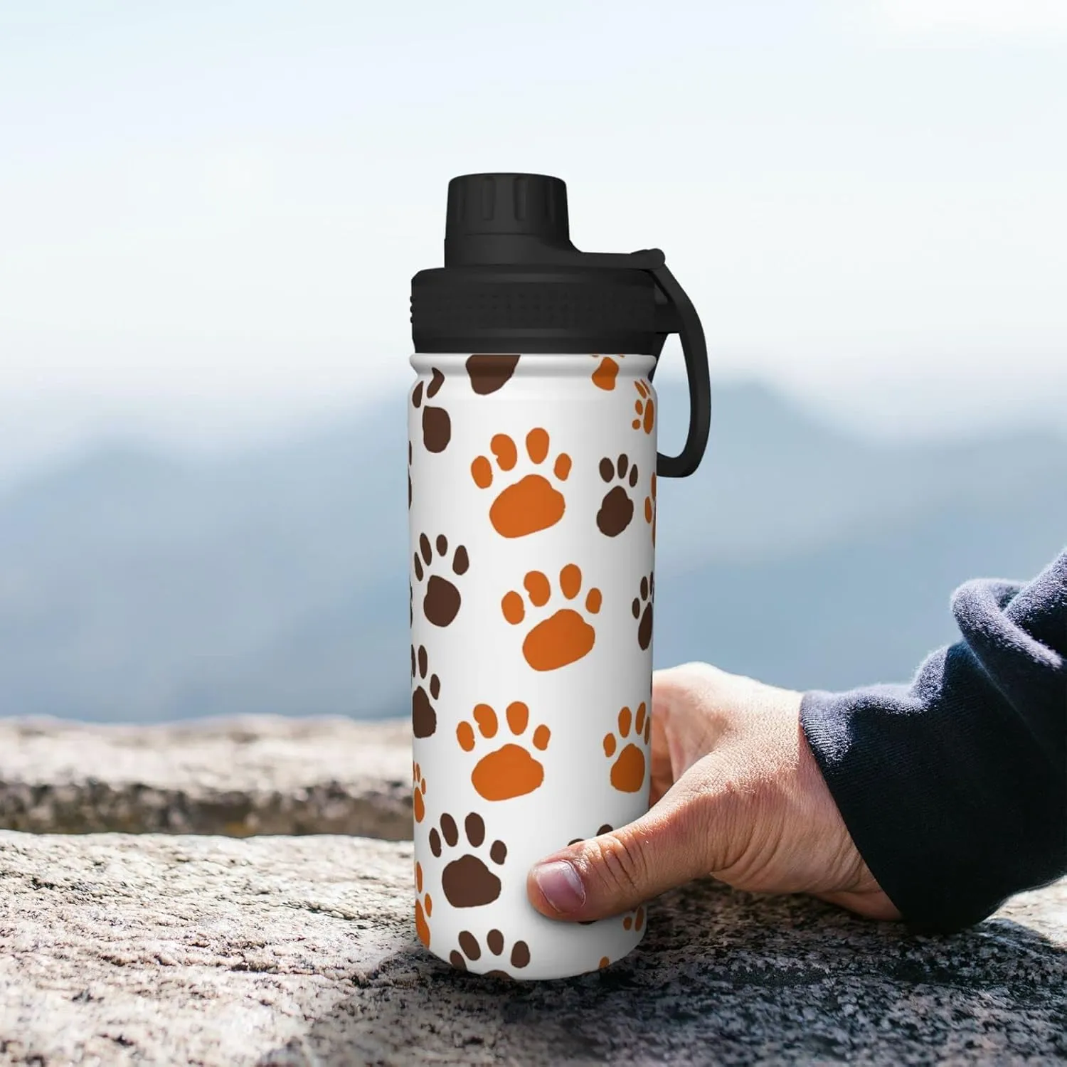 Sports Water Bottle Dogs Paw Prints Insulated Stainless Steel Water Bottles, 18 oz Water Cup Flask for Fitness Outdoor Sports Hiking Cycling
