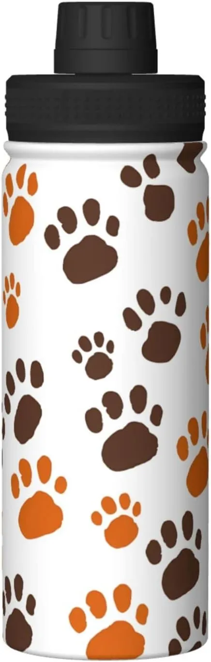 Sports Water Bottle Dogs Paw Prints Insulated Stainless Steel Water Bottles, 18 oz Water Cup Flask for Fitness Outdoor Sports Hiking Cycling
