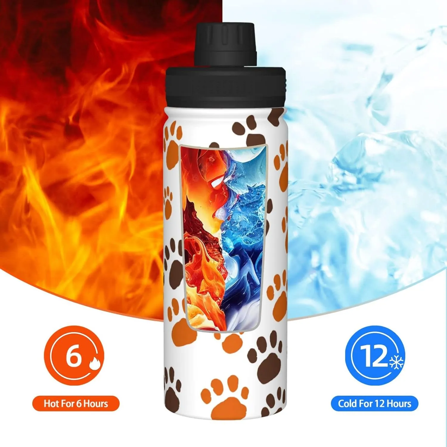 Sports Water Bottle Dogs Paw Prints Insulated Stainless Steel Water Bottles, 18 oz Water Cup Flask for Fitness Outdoor Sports Hiking Cycling