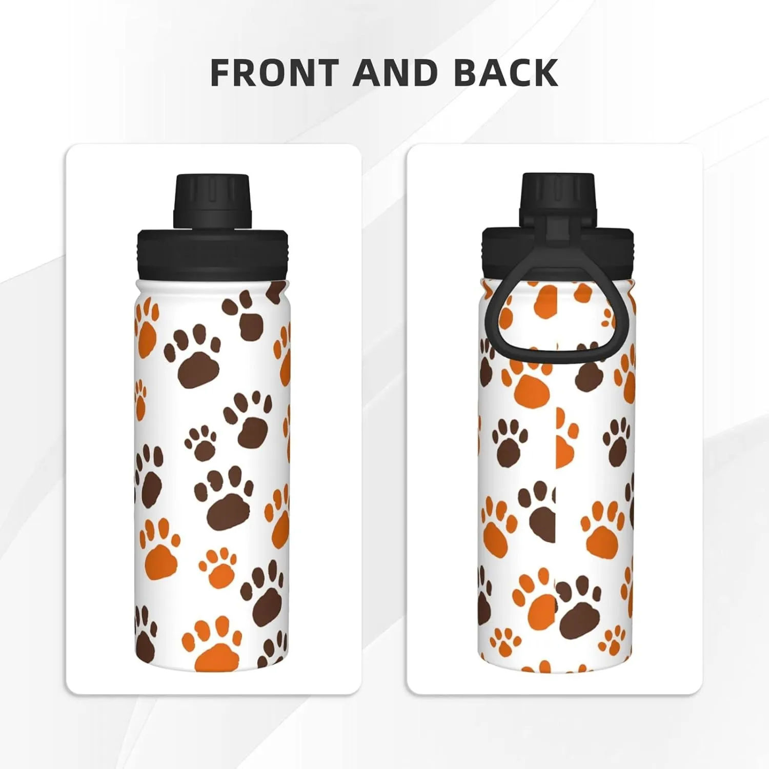 Sports Water Bottle Dogs Paw Prints Insulated Stainless Steel Water Bottles, 18 oz Water Cup Flask for Fitness Outdoor Sports Hiking Cycling
