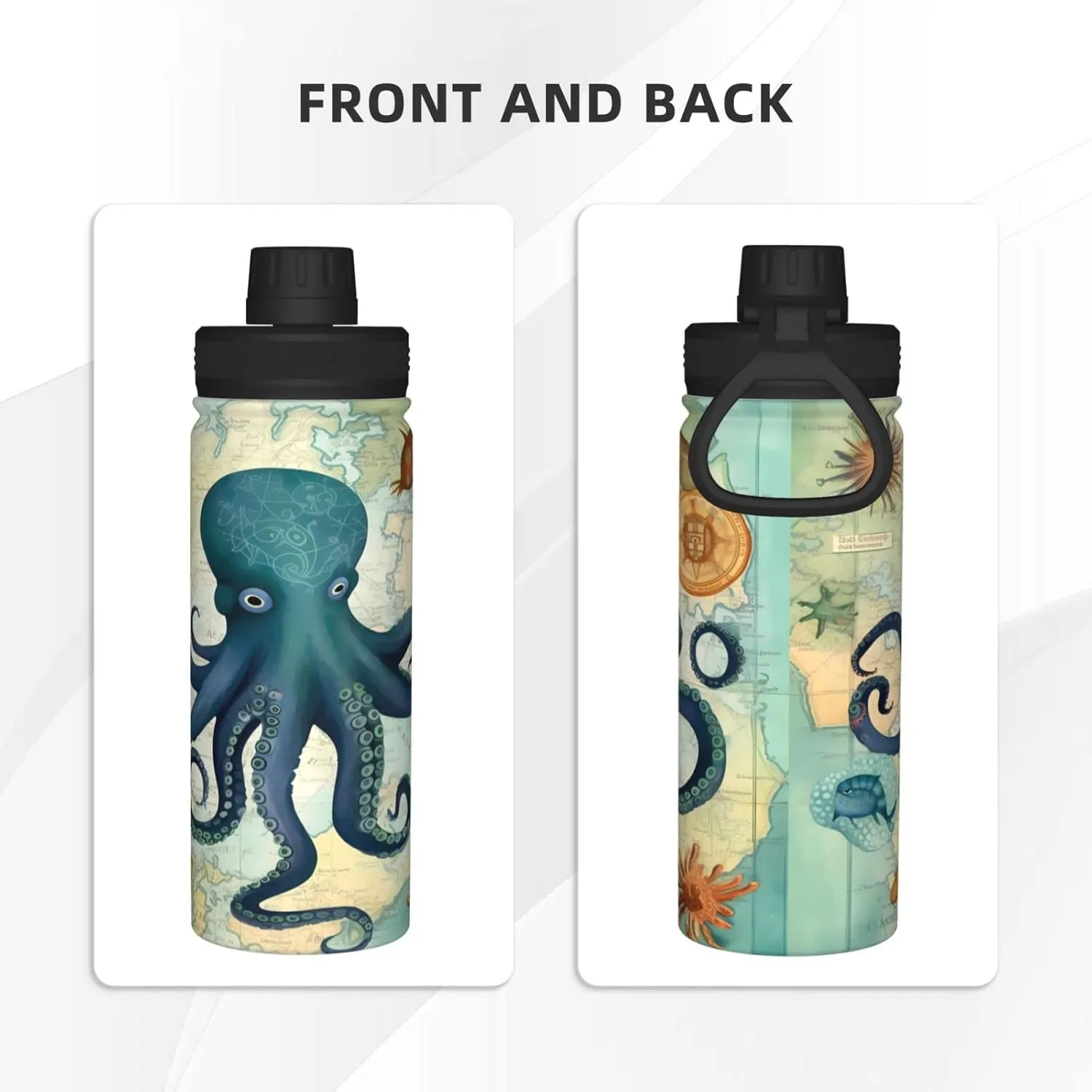 Sports Water Bottle Ocean World Octopus Insulated Stainless Steel Water Bottles, 18 oz Water Cup Flask for Fitness Outdoor Sports Gym Running