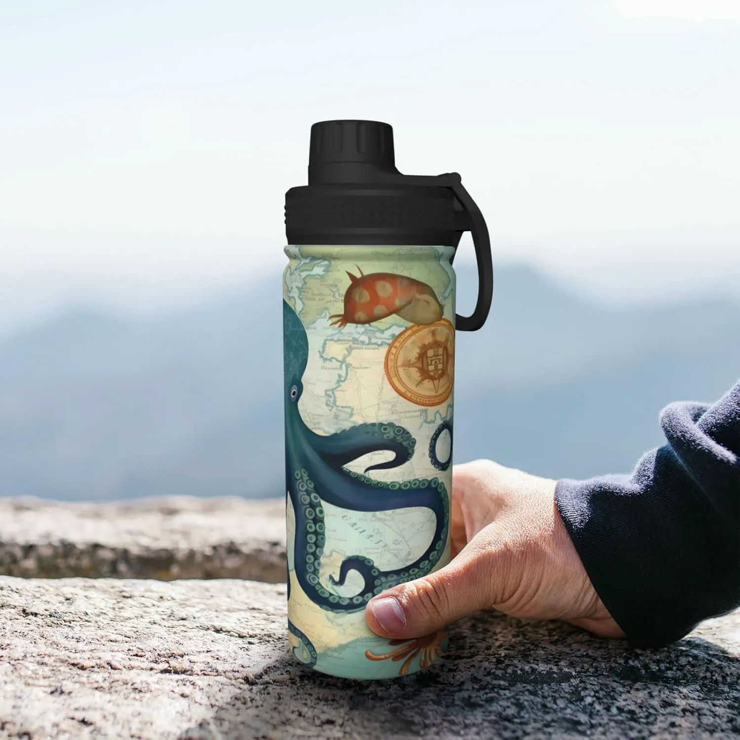 Sports Water Bottle Ocean World Octopus Insulated Stainless Steel Water Bottles, 18 oz Water Cup Flask for Fitness Outdoor Sports Gym Running