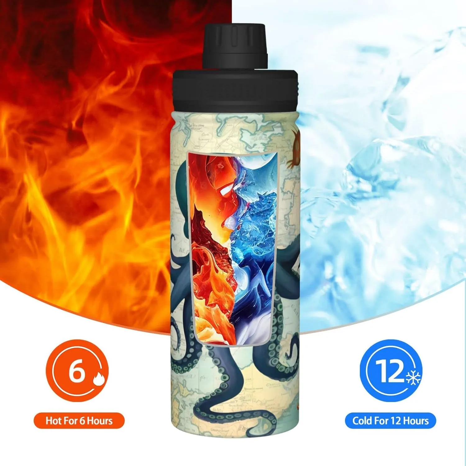 Sports Water Bottle Ocean World Octopus Insulated Stainless Steel Water Bottles, 18 oz Water Cup Flask for Fitness Outdoor Sports Gym Running