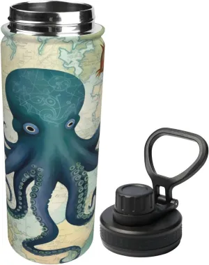 Sports Water Bottle Ocean World Octopus Insulated Stainless Steel Water Bottles, 18 oz Water Cup Flask for Fitness Outdoor Sports Gym Running