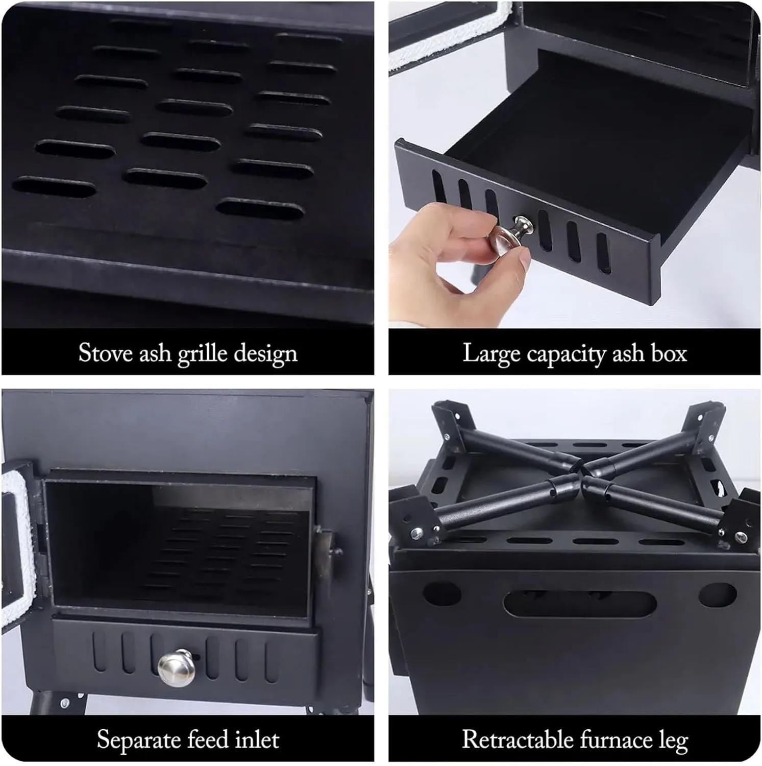 Stainless Steel Hot Tent Wood Stove, Outdoor Cooking Stove Folding & Lightweight Wood Burning Stove for Picnic Hiking Backpacking BBQ