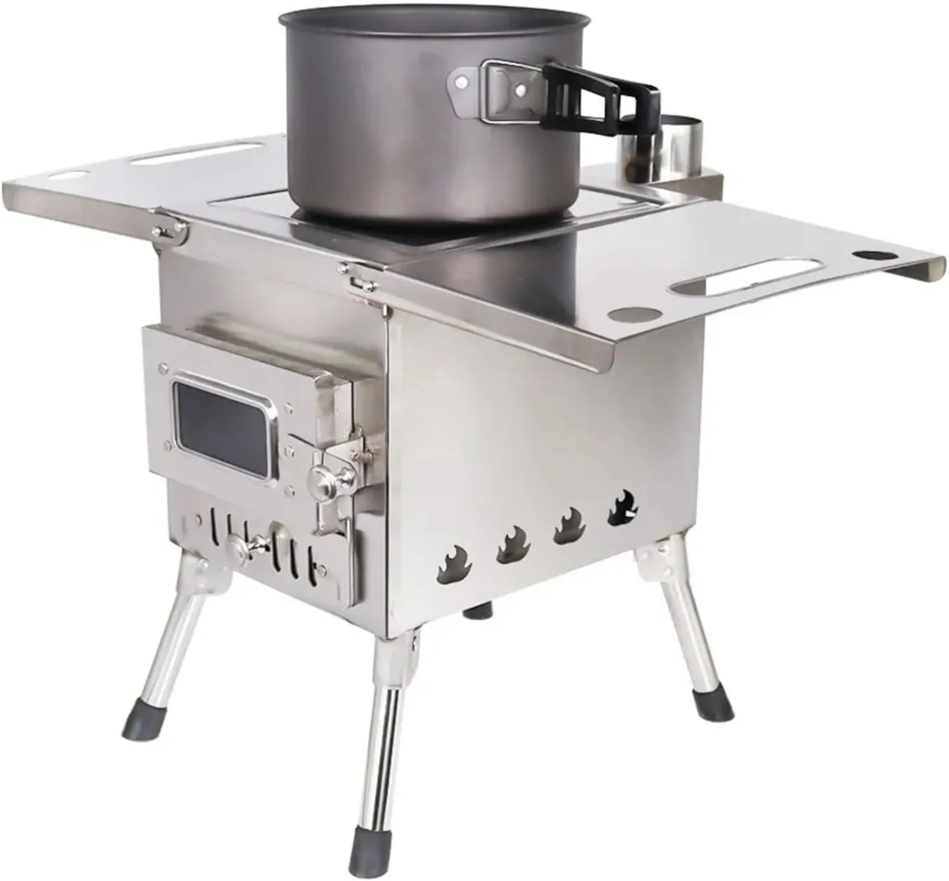 Stainless Steel Hot Tent Wood Stove, Outdoor Cooking Stove Folding & Lightweight Wood Burning Stove for Picnic Hiking Backpacking BBQ
