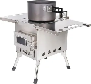 Stainless Steel Hot Tent Wood Stove, Outdoor Cooking Stove Folding & Lightweight Wood Burning Stove for Picnic Hiking Backpacking BBQ