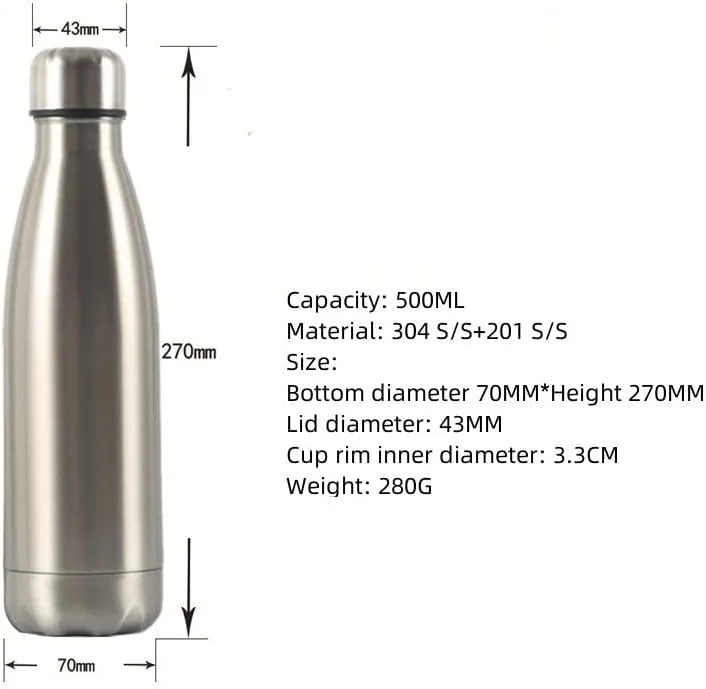 Stainless Steel Kettle 500ML, Double-layer Sports Water Bottle, Suitable For Outdoor Cycling And Camping(SILVER)