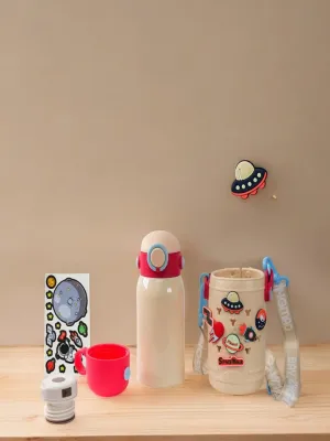 Stainless Steel Space Theme Flask, Cream - 500 ml