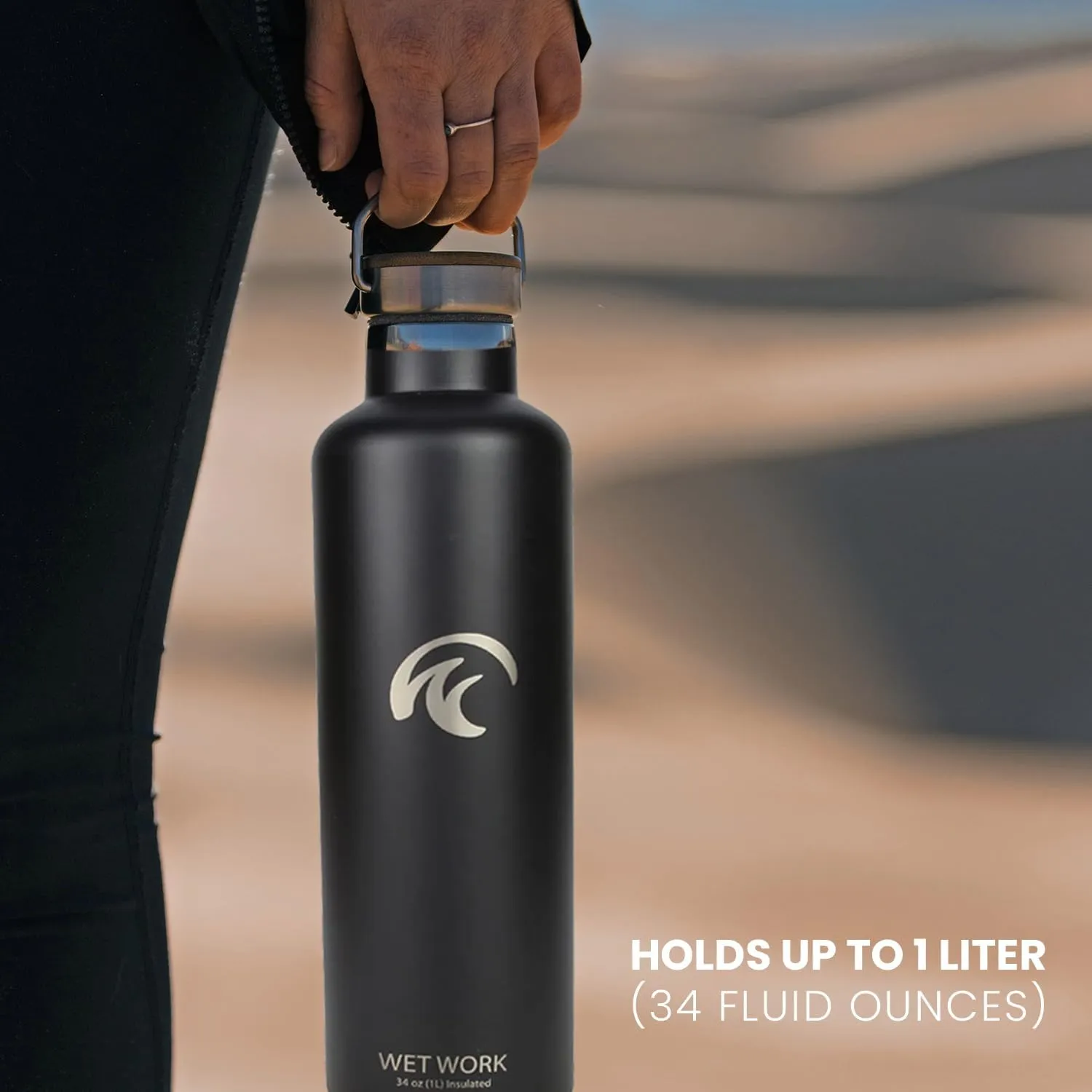 Stainless Steel Water Bottle for Hot and Cold Drinks - Double Wall Insulated Thermos for Water, Soda, Coffee, Tea with Wide Mouth, Metal Handle, Bamboo Top - Great for Travel, Hiking, Camping