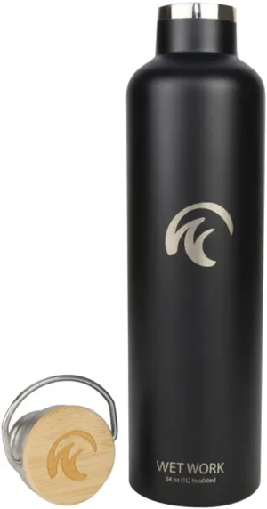 Stainless Steel Water Bottle for Hot and Cold Drinks - Double Wall Insulated Thermos for Water, Soda, Coffee, Tea with Wide Mouth, Metal Handle, Bamboo Top - Great for Travel, Hiking, Camping