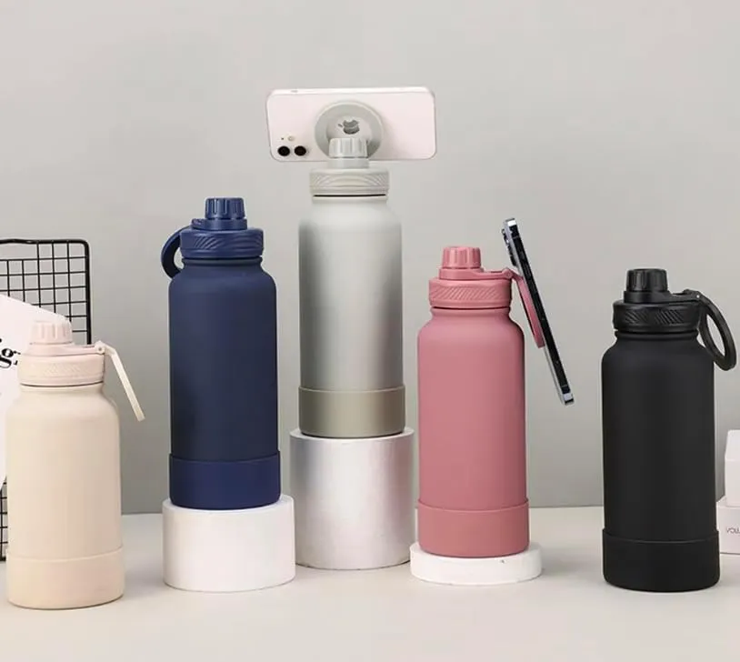Stainless Steel water bottle with magnetic PHONE holder, water bottle with phone magnet, travel insulated cold water bottle gym1000ml (33onzas). Botella de agua, soporte magnetico PHONE. PINK