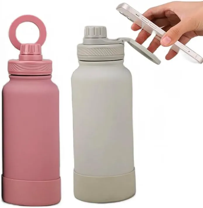 Stainless Steel water bottle with magnetic PHONE holder, water bottle with phone magnet, travel insulated cold water bottle gym1000ml (33onzas). Botella de agua, soporte magnetico PHONE. PINK
