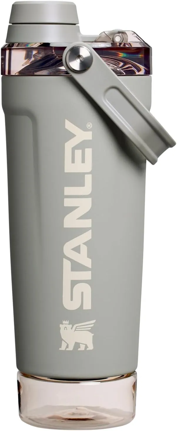 Stanley Activate Shaker Bottle 20 oz | Leakproof Insulated Stainless Steel Shaker Cup | Base Storage and Twist On Fast Flow Lid | Protein Shakes and Pre Workout Powder | BPA-Free | Sage Grey