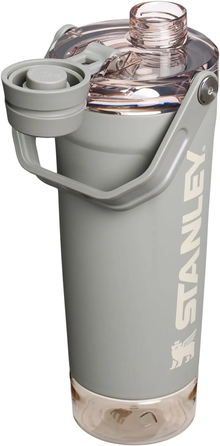 Stanley Activate Shaker Bottle 20 oz | Leakproof Insulated Stainless Steel Shaker Cup | Base Storage and Twist On Fast Flow Lid | Protein Shakes and Pre Workout Powder | BPA-Free | Sage Grey