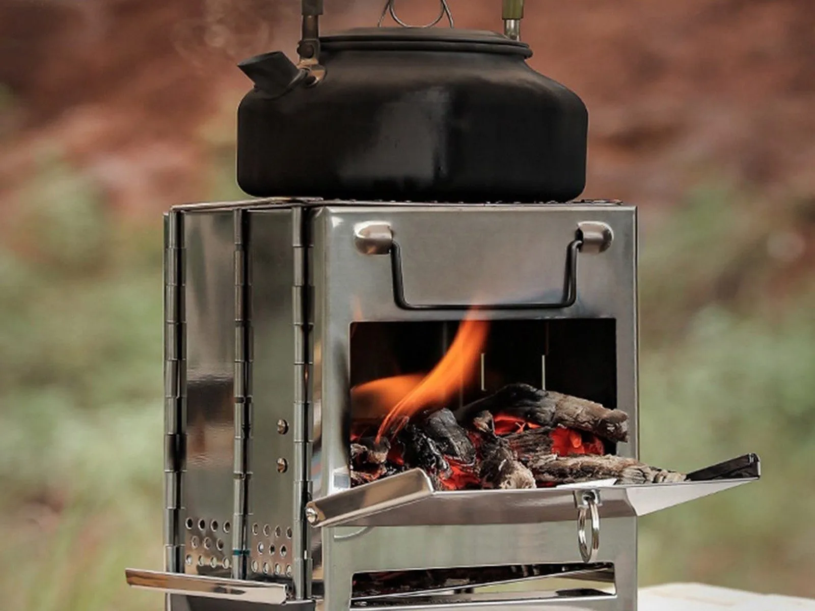 Stove Interactive with Rack Burning Grid Stove Outdoor Cooking Wood Camping Folding Digital-first Portable