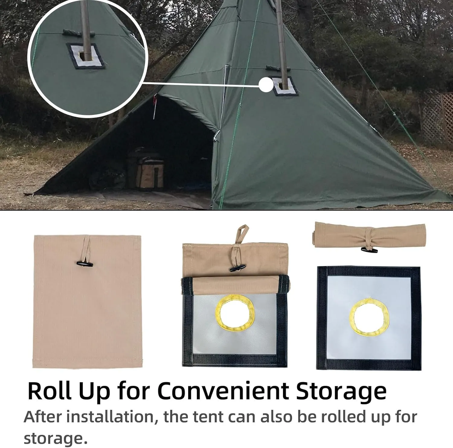 Stove Jack Kit for Tent, Stove Jack with Rain Flap, 2.7"/3.9" /DIY Fire Resistant Hole, High Temperature Resistance for Canvas Tent, Bell Tent Camping