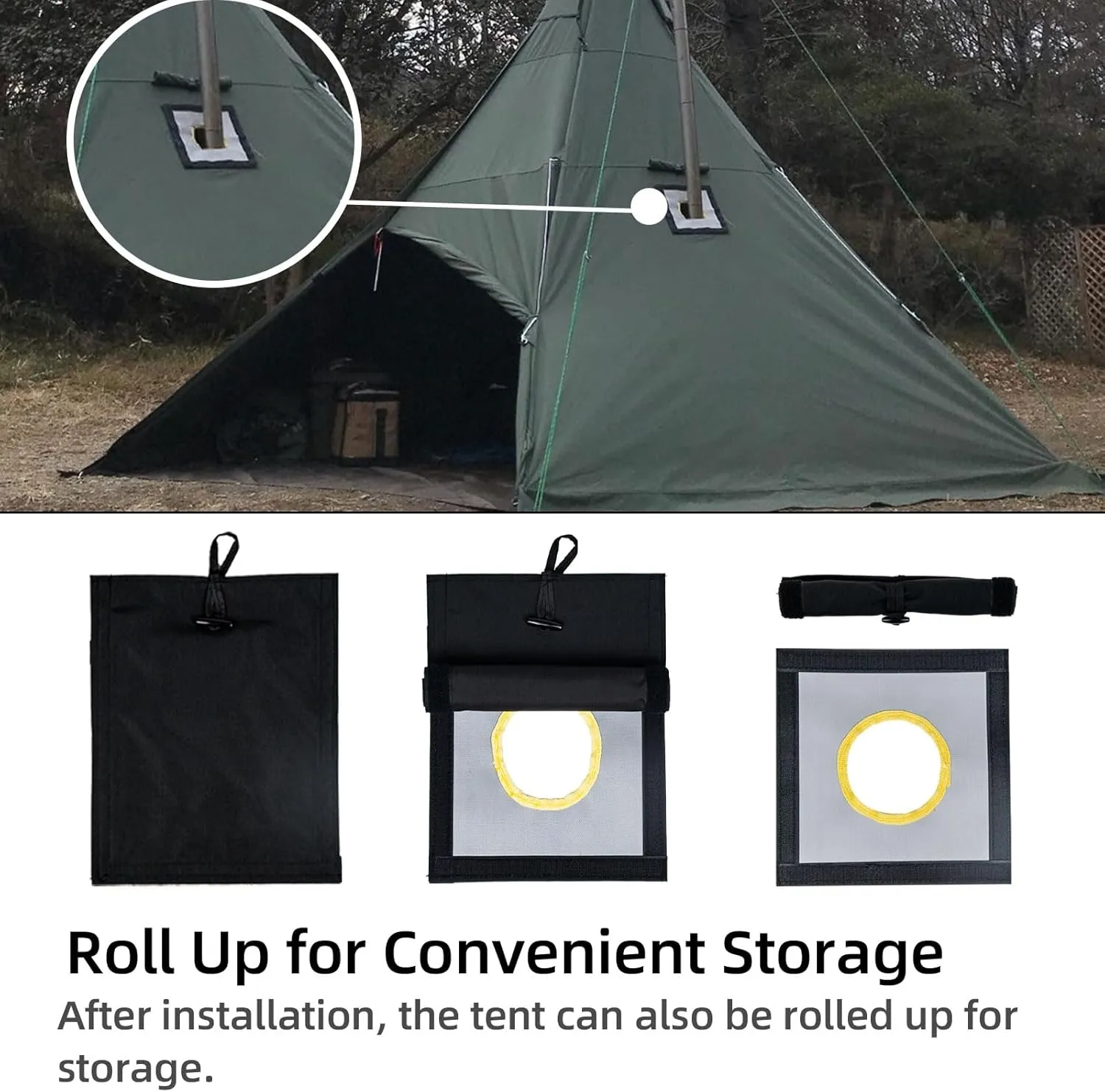 Stove Jack Kit for Tent, Stove Jack with Rain Flap, 2.7"/3.9" /DIY Fire Resistant Hole, High Temperature Resistance for Canvas Tent, Bell Tent Camping