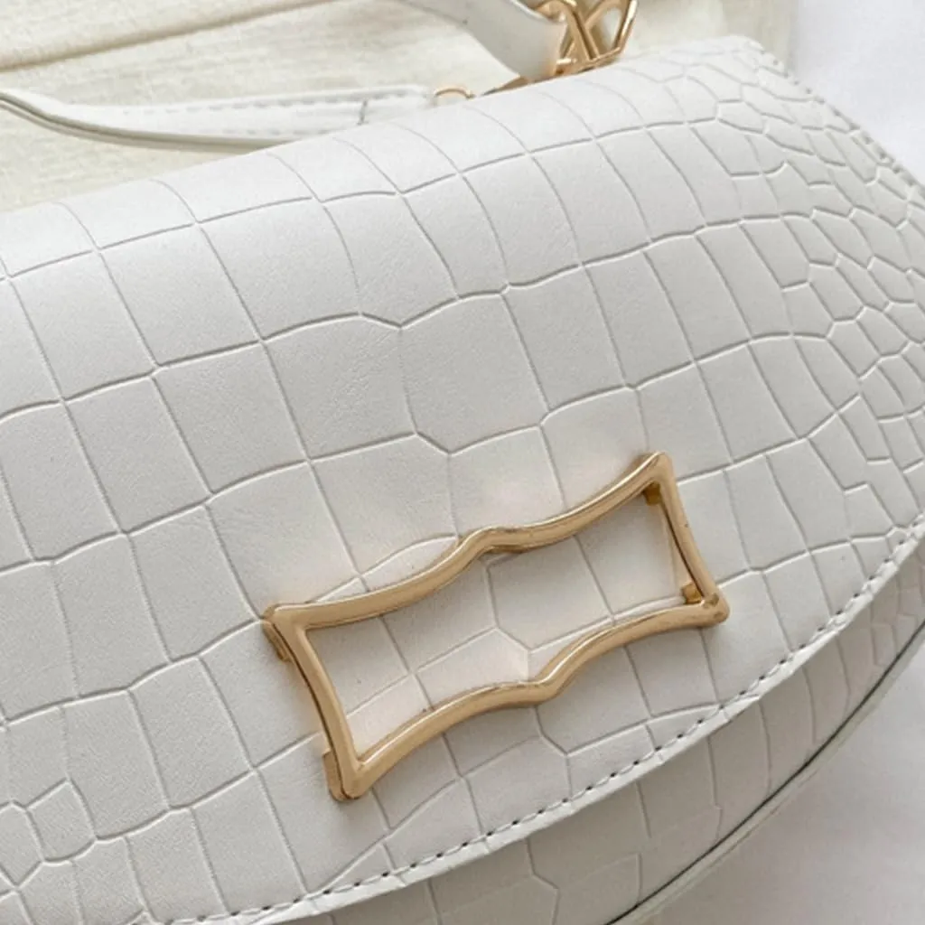 Stylish Crocodiles Pattern PU Handbag Versatile & Fashionable Bag Minimalists Solid Color Pouch for Women Girls