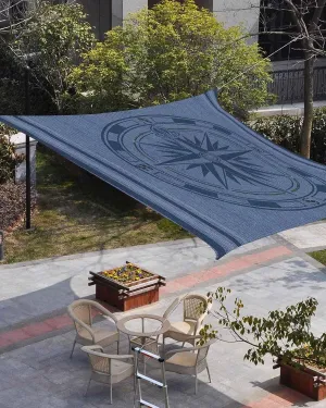 Sun Shade Sail, Nautical Theme Vintage Blue Compass Outdoor Waterproof Canopy Patio Cover with Rope, Rectangle UV Block Shade Sails for Garden Yard Deck Pergola Sand, 6.5x10 Feet