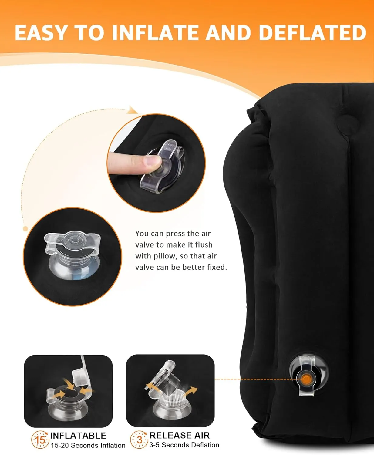 Sunany Travel Pillow, Inflatable Neck Pillow Used for Airplanes/Cars/Buses/Trains/Office Napping with Eye Mask/Earplugs (Balck)
