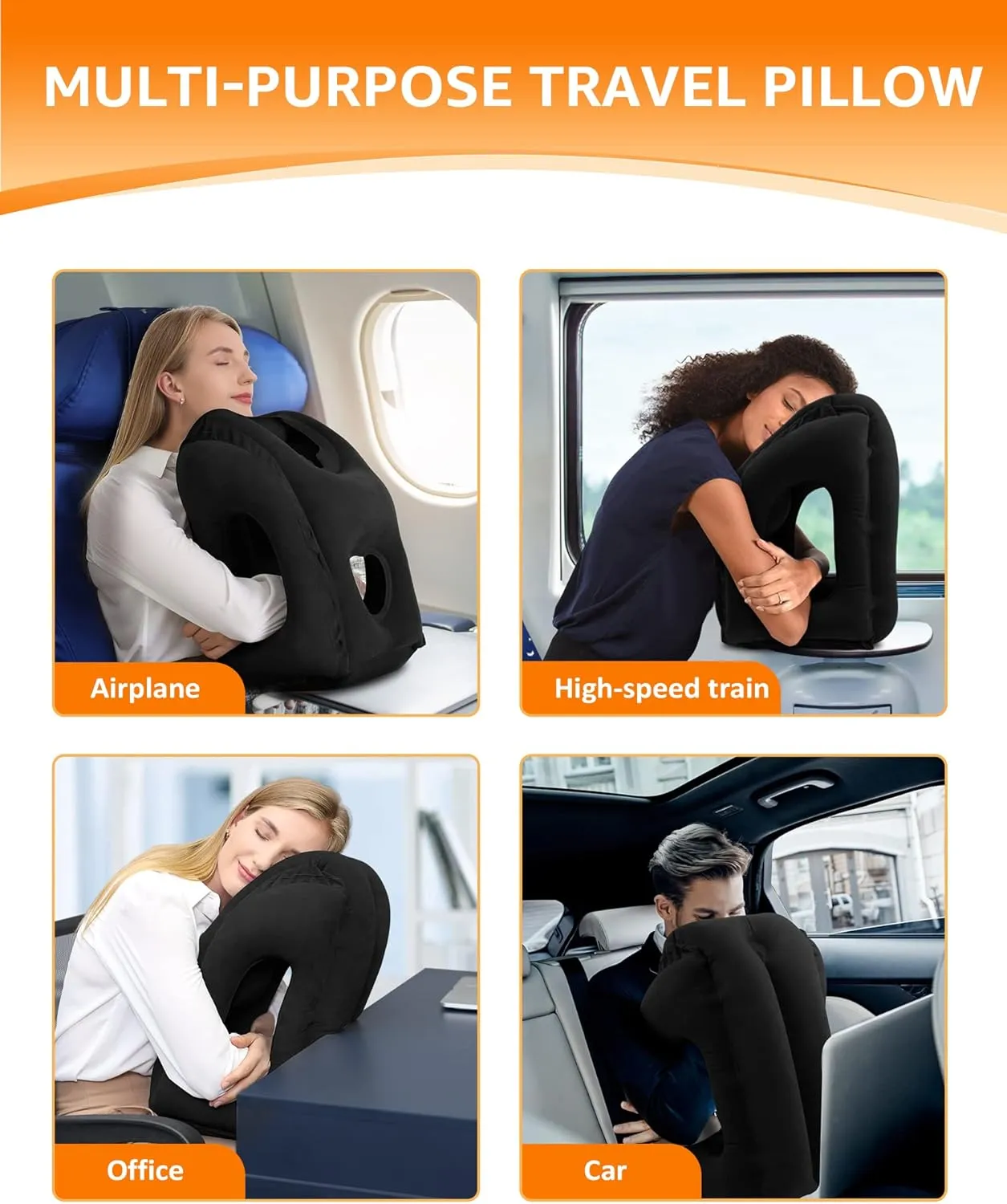 Sunany Travel Pillow, Inflatable Neck Pillow Used for Airplanes/Cars/Buses/Trains/Office Napping with Eye Mask/Earplugs (Balck)