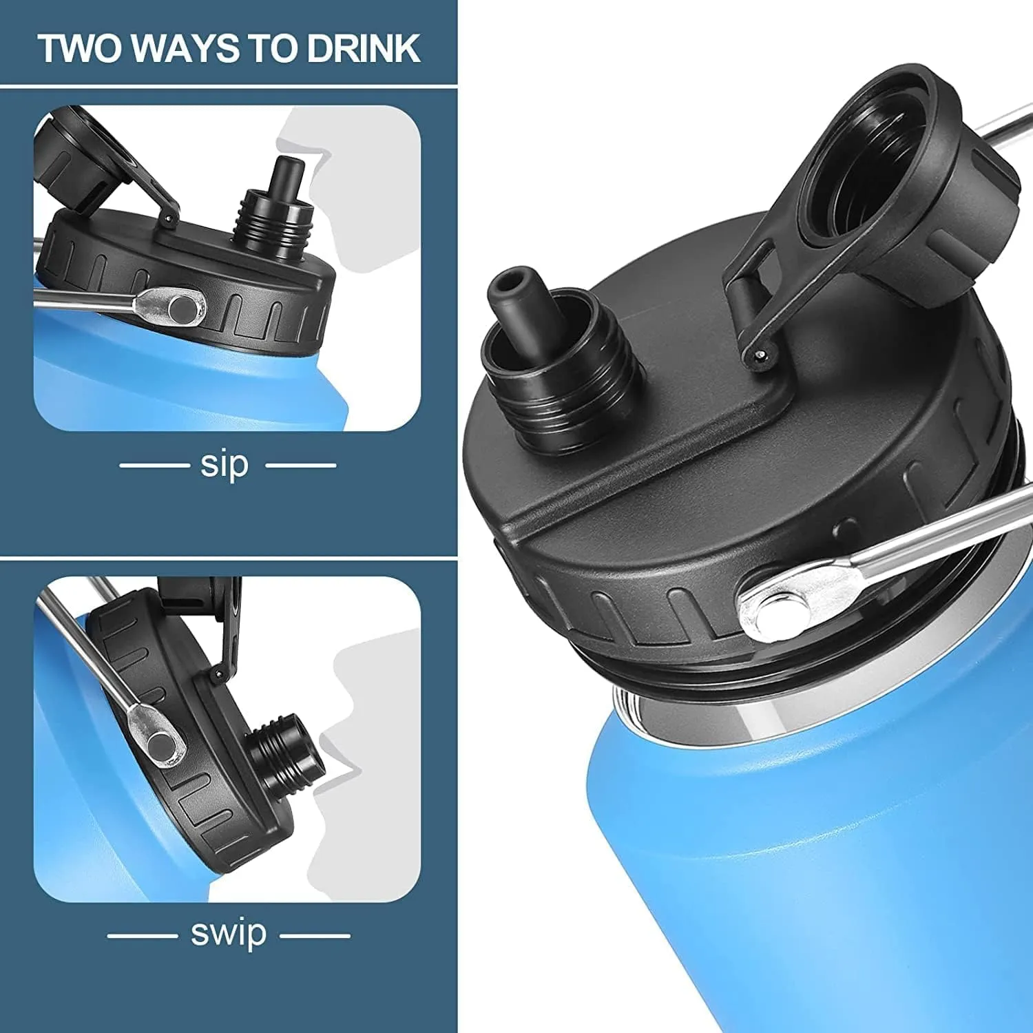 Sursip One Gallon Insulated Water Jug wtih Straw,128 Oz Water Bottle,18/8 Food-grade,Keep Drinking Hot and Cold,Sweat Proof,Great for Travel/Hiking/Camping/Sports/Gaming/Gift(Navy Blue)