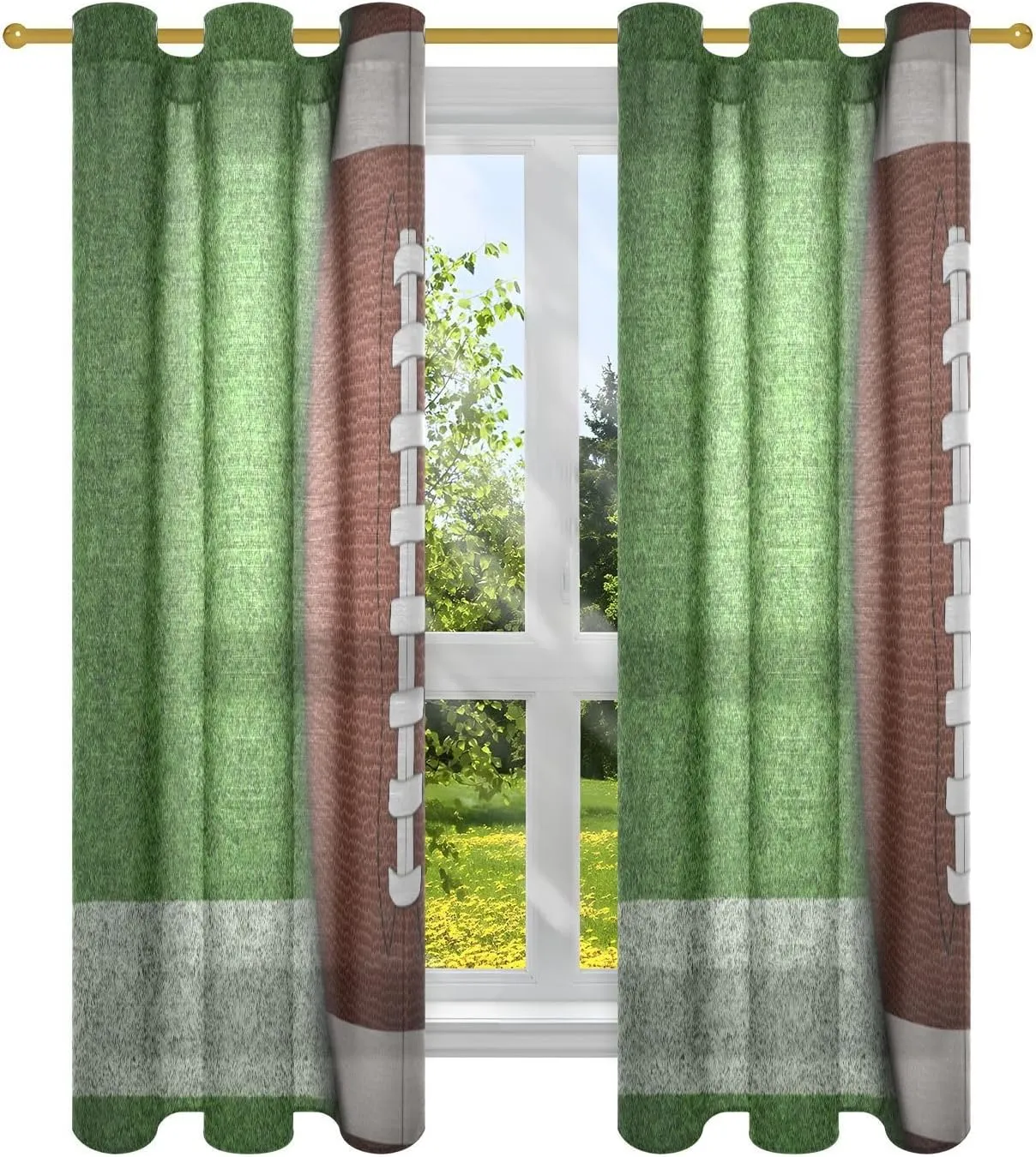 susiyo Football Grassland Curtains Grommet Top Window Curtain, Modern Blackout Curtains Semi Sheer Not See Through Window Curtains Noise Reducing for Bedroom Living Room,2 Panels,52 x 63 Inch