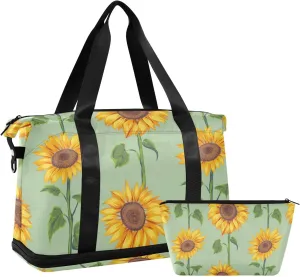 susiyo Painted Summer Flowers Duffle Bag for Wet Dry Shoe Pocket Gym Yoga Bag Durable Compression Straps & Handles Weekender Overnight Bag for Travel Sports Women Men