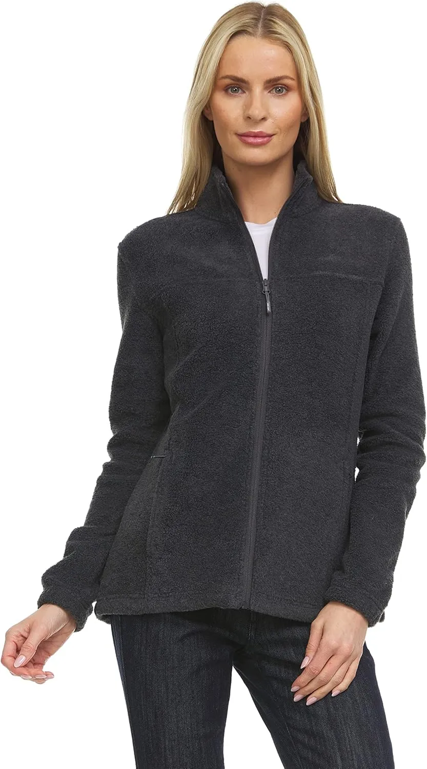 Swiss Alps Womens Lightweight Full-Zip Polar Soft Fleece Jacket Long-Sleeve Outdoor Coat with Pockets for Fall Winter