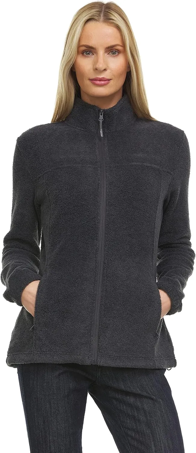 Swiss Alps Womens Lightweight Full-Zip Polar Soft Fleece Jacket Long-Sleeve Outdoor Coat with Pockets for Fall Winter