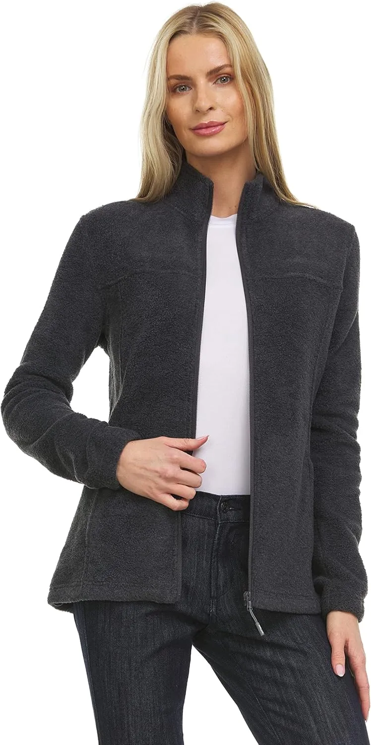 Swiss Alps Womens Lightweight Full-Zip Polar Soft Fleece Jacket Long-Sleeve Outdoor Coat with Pockets for Fall Winter