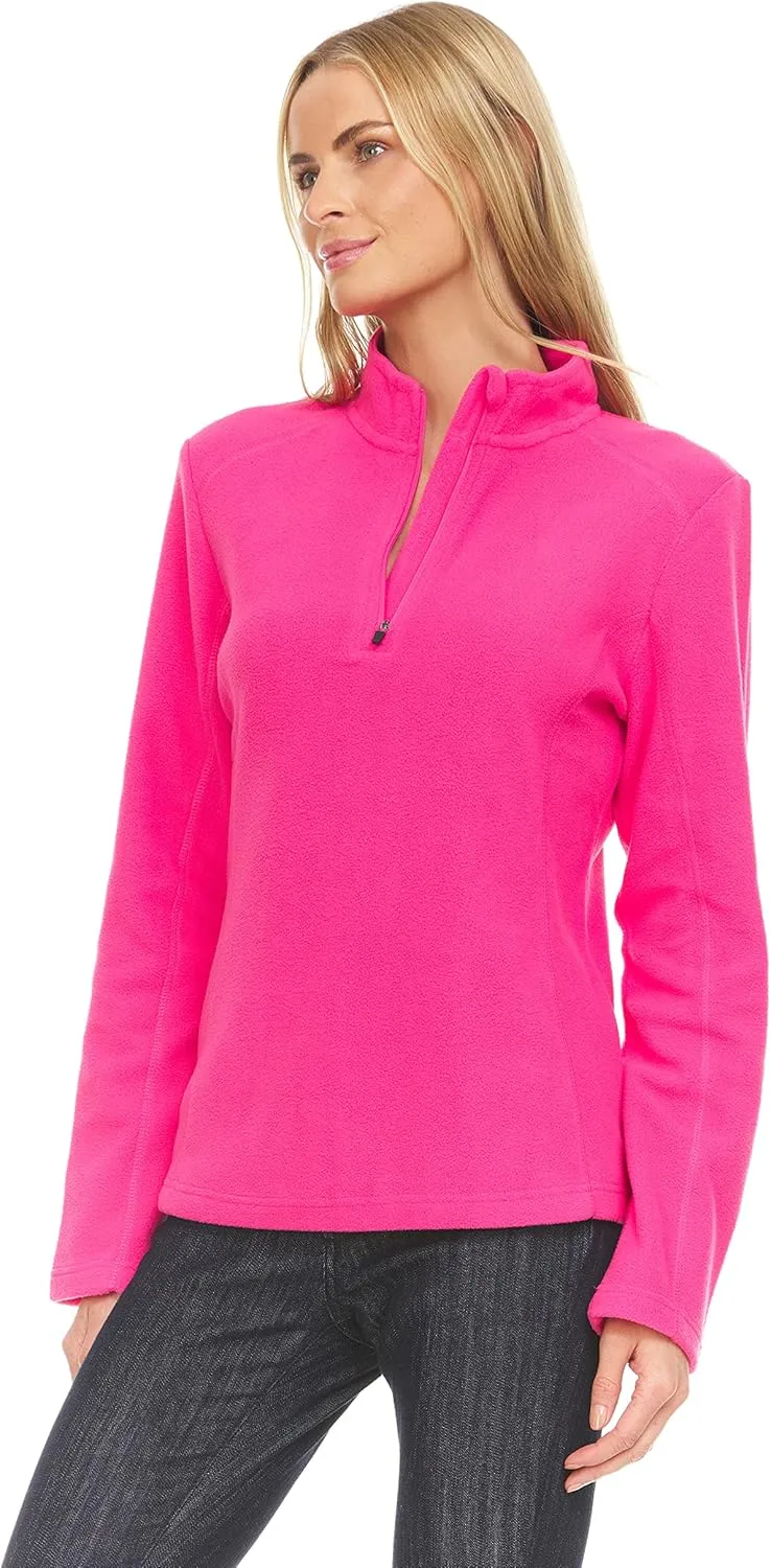 Swiss Alps Womens Quarter Zip Pullover Fleece Stand Collar Long Sleeve Polar Soft Lightweight Sweatshirt Jacket