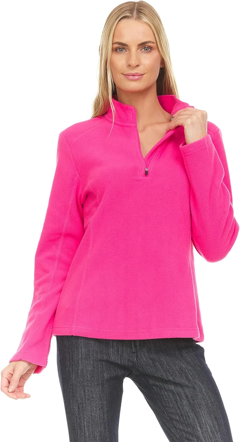 Swiss Alps Womens Quarter Zip Pullover Fleece Stand Collar Long Sleeve Polar Soft Lightweight Sweatshirt Jacket