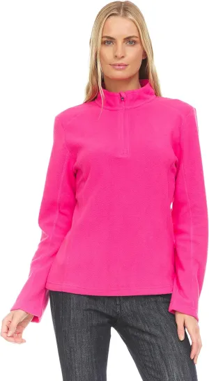 Swiss Alps Womens Quarter Zip Pullover Fleece Stand Collar Long Sleeve Polar Soft Lightweight Sweatshirt Jacket