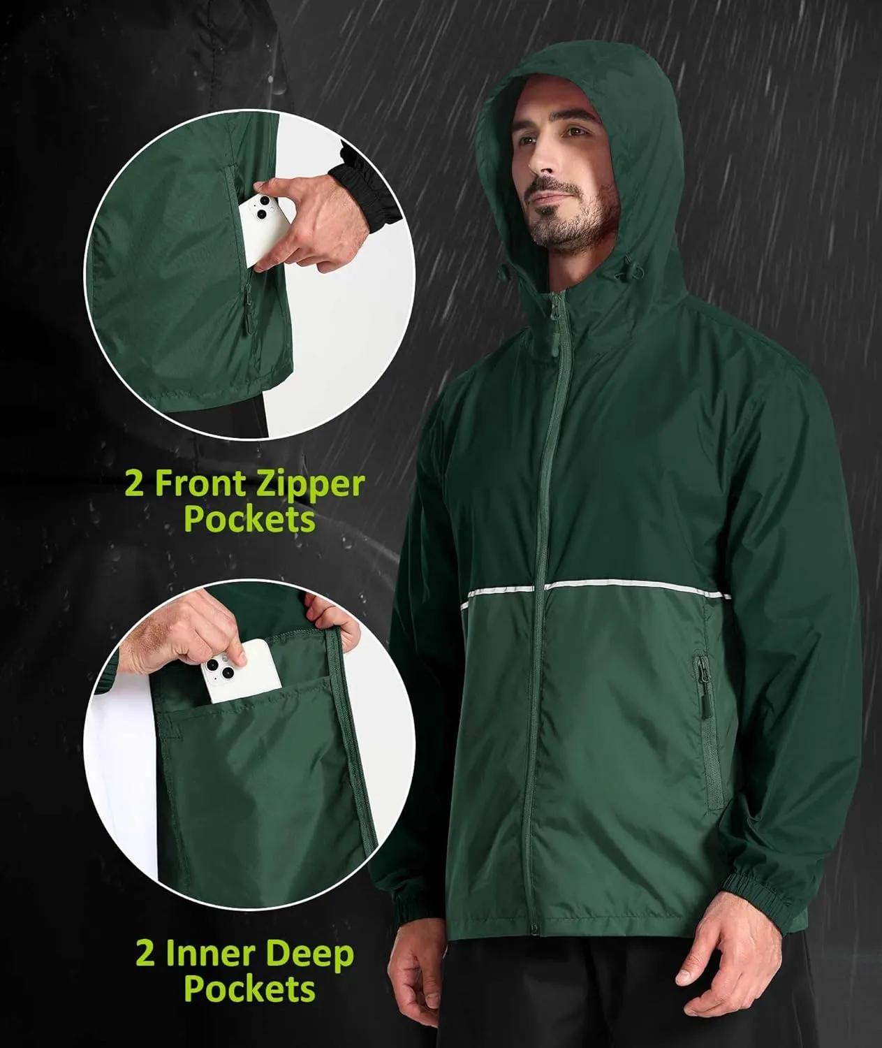 SWISSWELL Men's Rain Jacket Windbreaker Packable,Lightweight Golf Rain Coat Inner Pocket for Camping Hiking Cycling